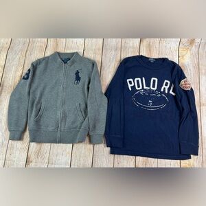 Polo Ralph Lauren Boys Full Zip Sweater & Longsleeve Shirt Bundle Lot of 2 Sz M